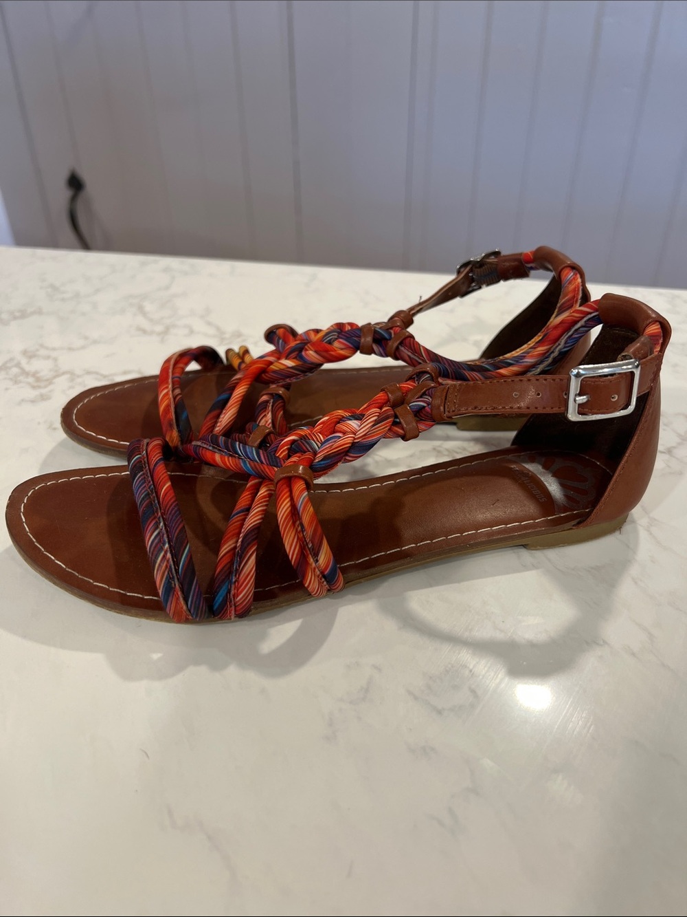 Fergalicious Cord Sandals with Multicolor Braided Straps, 7